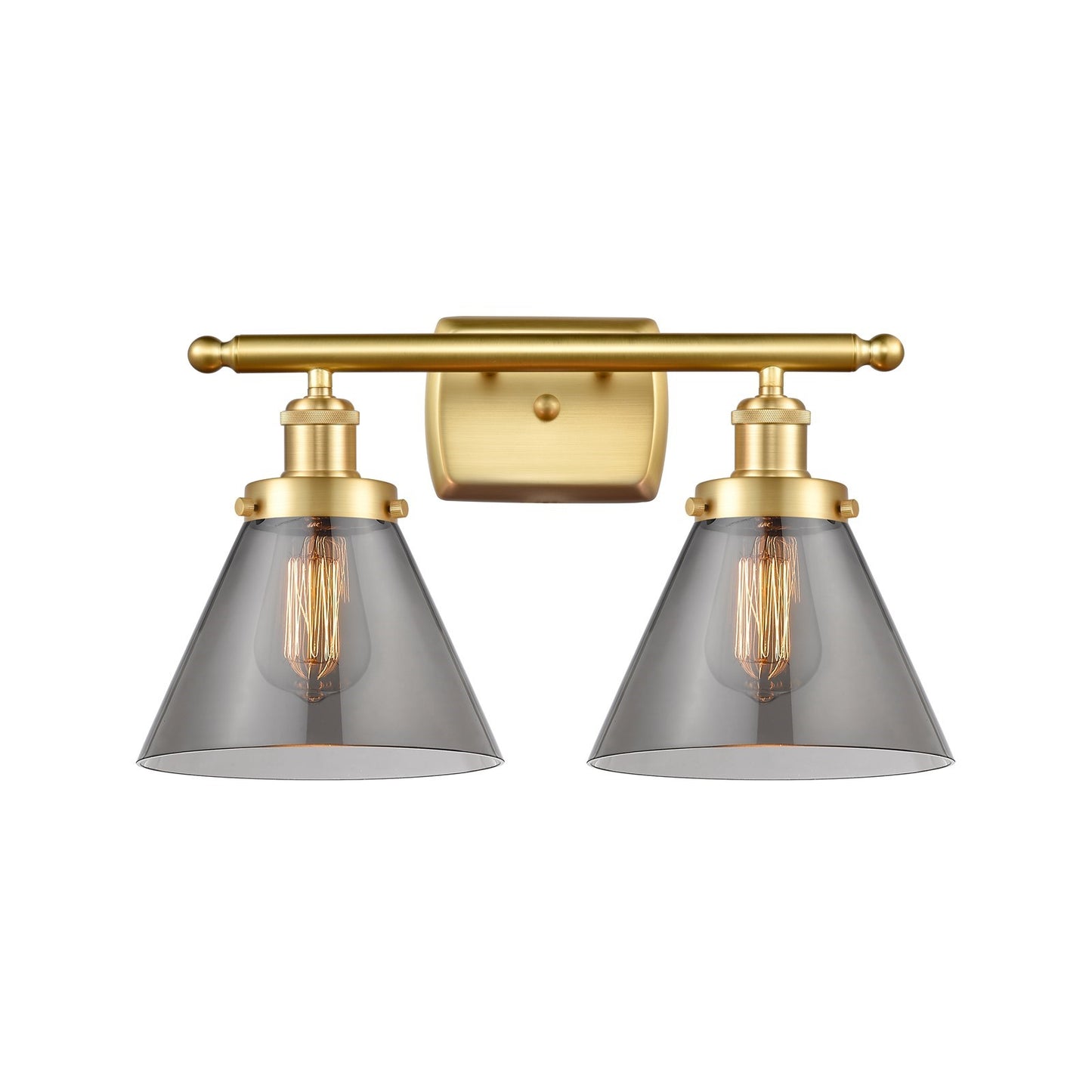 Innovations Cone 18in 2-Light Bath Vanity Light | Industrial Satin Gold Steel and Light Smoke Glass | Bathroom Vanity | 18 x 10.12 in | Model 916-2W-SG-G43