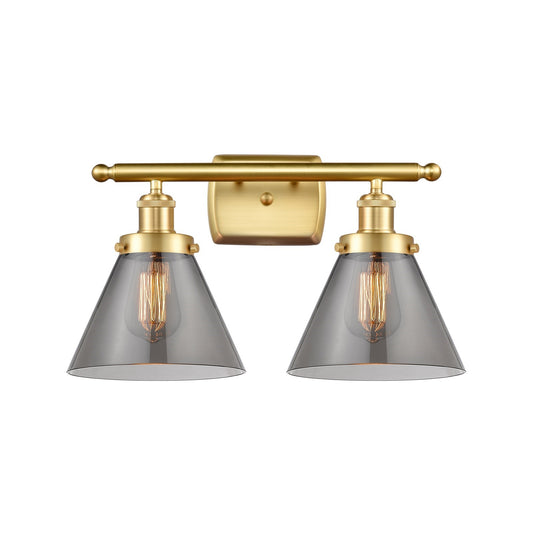 Innovations Cone 18in 2-Light Bath Vanity Light | Industrial Satin Gold Steel and Light Smoke Glass | Bathroom Vanity | 18 x 10.12 in | Model 916-2W-SG-G43