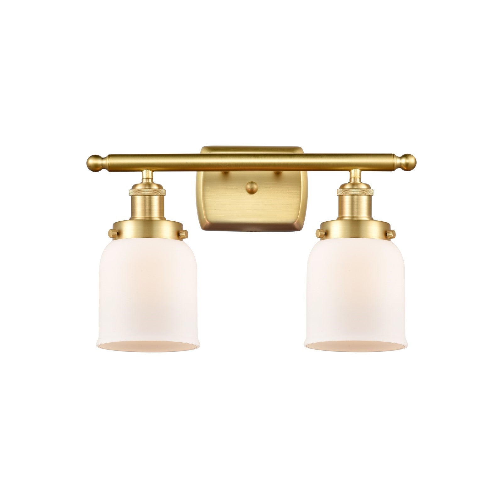 Innovations Bell 16in 2-Light Bath Vanity Light | Industrial Satin Gold Steel and Matte White Frosted Glass | Bathroom Vanity | Model 916-2W-SG-G51