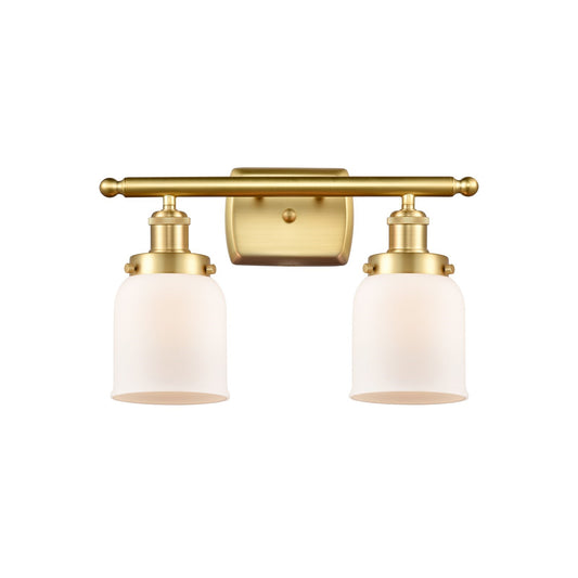 Innovations Bell 16in 2-Light Bath Vanity Light | Industrial Satin Gold Steel and Matte White Frosted Glass | Bathroom Vanity | Model 916-2W-SG-G51