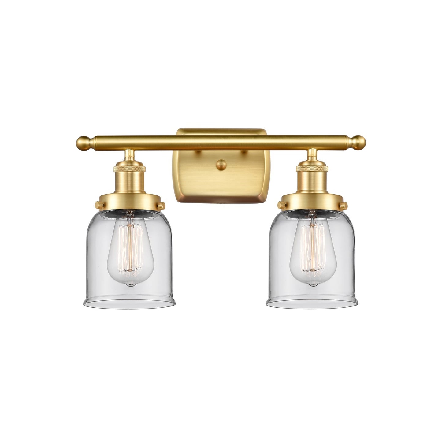 Innovations Bell 16in 2-Light Bath Vanity Light | Industrial Satin Gold Steel and Clear Glass | Bathroom Vanity | 16 x 12 x 6.5 in | Model 916-2W-SG-G52
