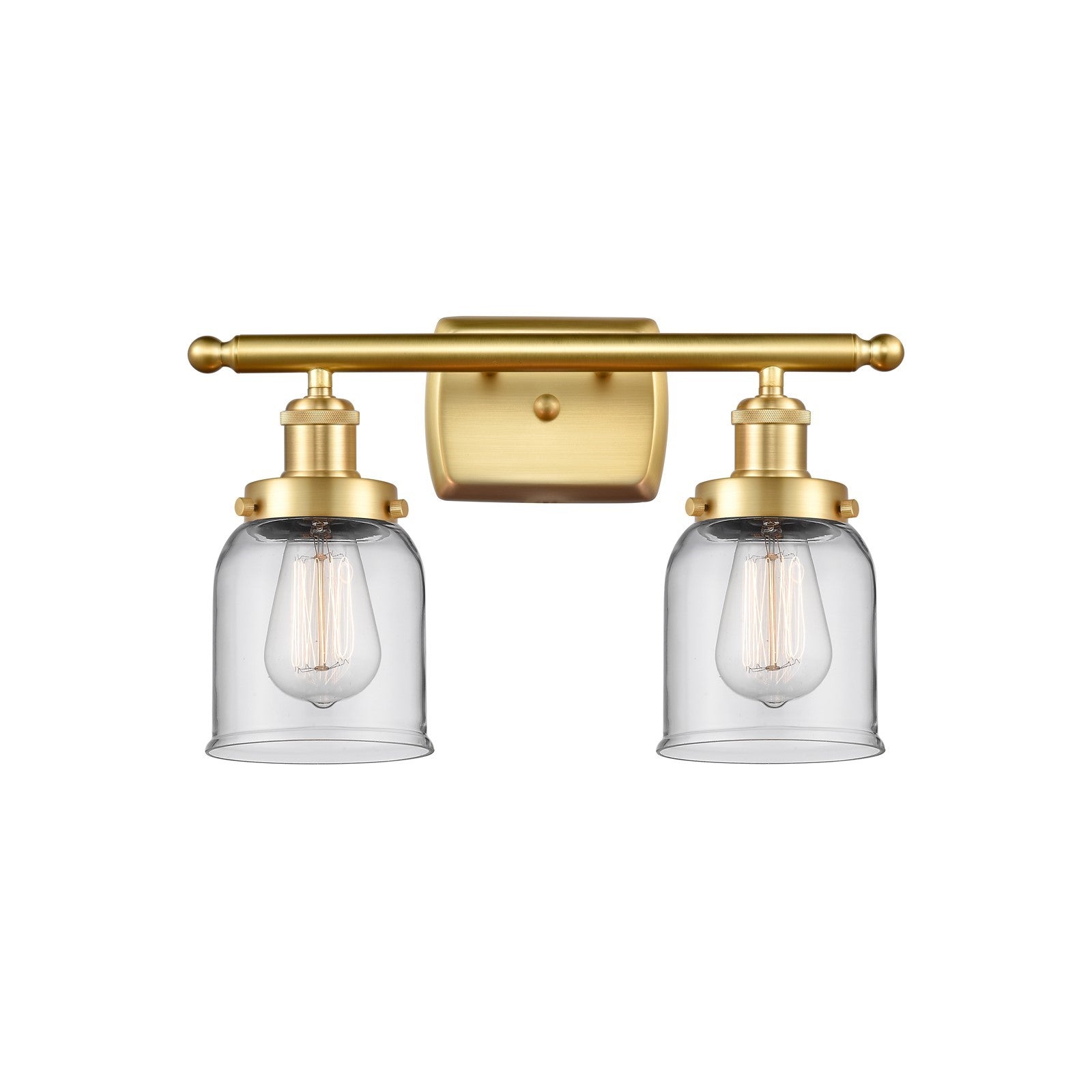 Innovations Bell 16in 2-Light Bath Vanity Light | Industrial Satin Gold Steel and Clear Glass | Bathroom Vanity | 16 x 12 x 6.5 in | Model 916-2W-SG-G52