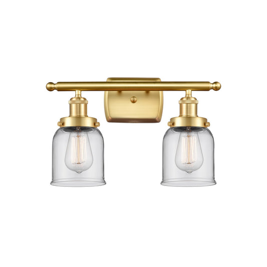 Innovations Bell 16in 2-Light Bath Vanity Light | Industrial Satin Gold Steel and Clear Glass | Bathroom Vanity | 16 x 12 x 6.5 in | Model 916-2W-SG-G52
