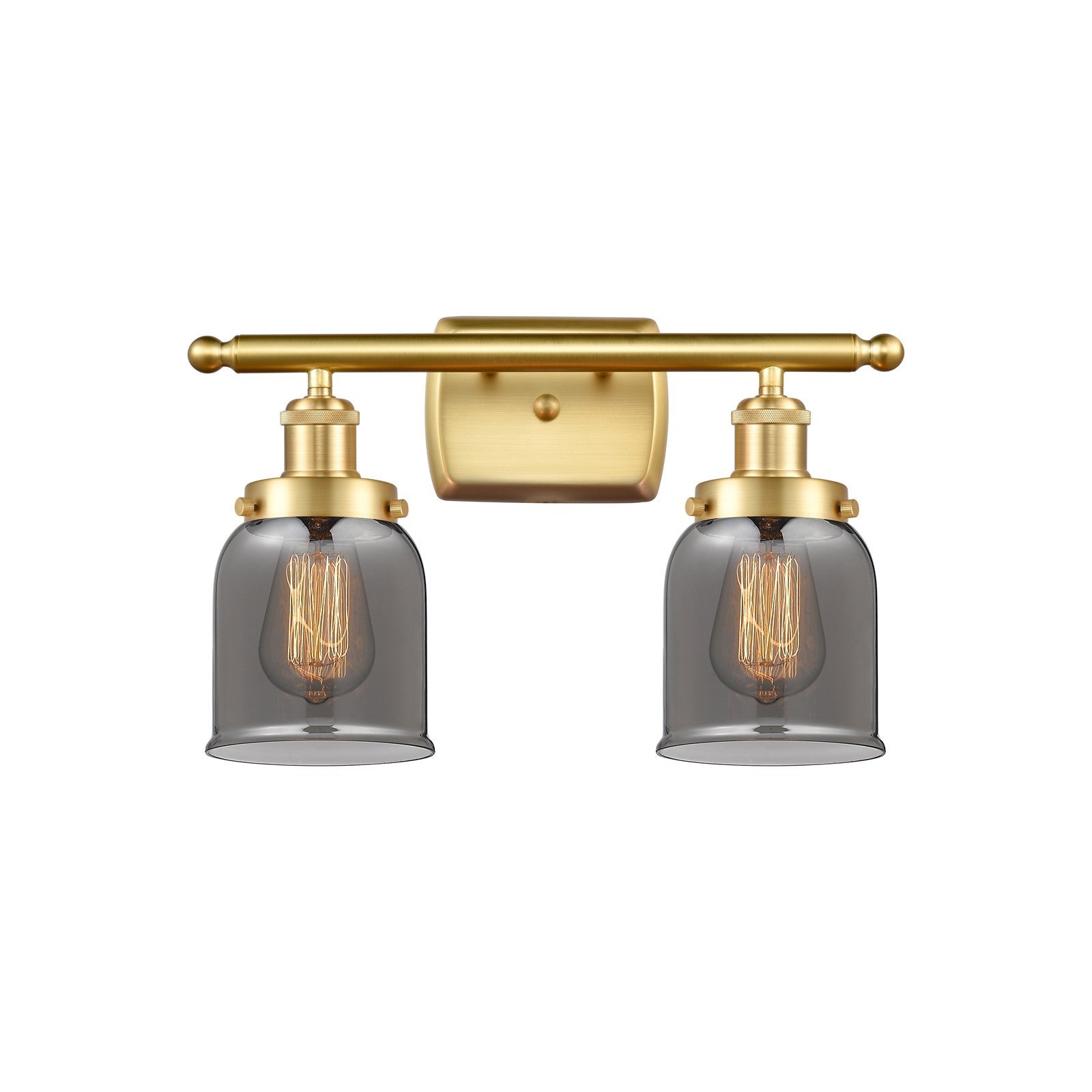 Innovations Bell 16in 2-Light Bath Vanity Light | Industrial Satin Gold Steel and Light Smoke Glass | Bathroom Vanity | Model 916-2W-SG-G53