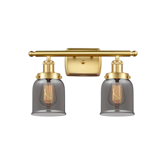 Innovations Bell 16in 2-Light Bath Vanity Light | Industrial Satin Gold Steel and Light Smoke Glass | Bathroom Vanity | Model 916-2W-SG-G53