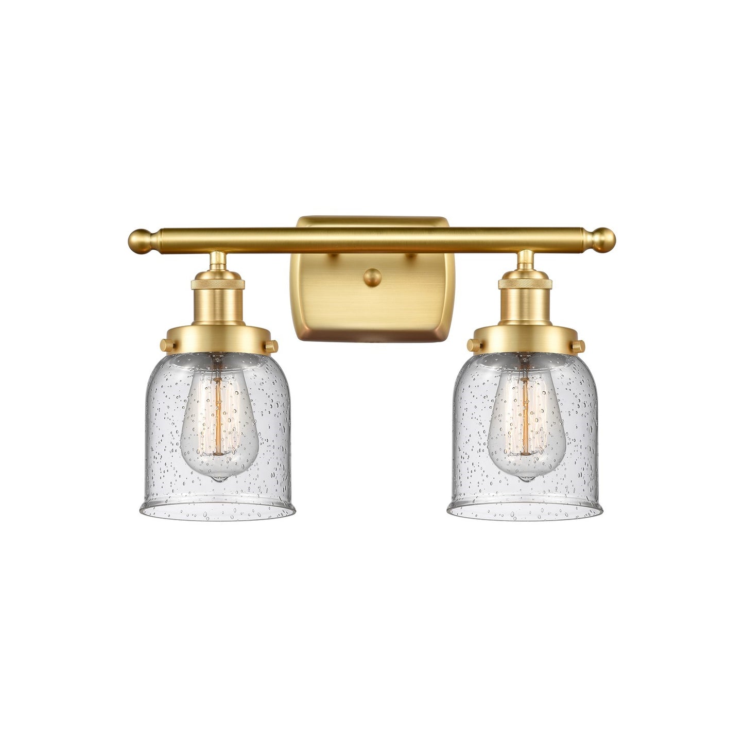 Innovations Bell 16in 2-Light Bath Vanity Light | Industrial Satin Gold Steel and Seedy Glass | Bathroom Vanity & Powder Room | Model 916-2W-SG-G54