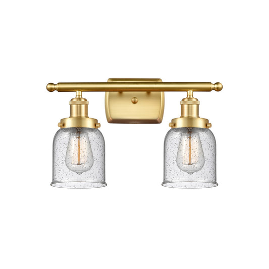Innovations Bell 16in 2-Light Bath Vanity Light | Industrial Satin Gold Steel and Seedy Glass | Bathroom Vanity & Powder Room | Model 916-2W-SG-G54
