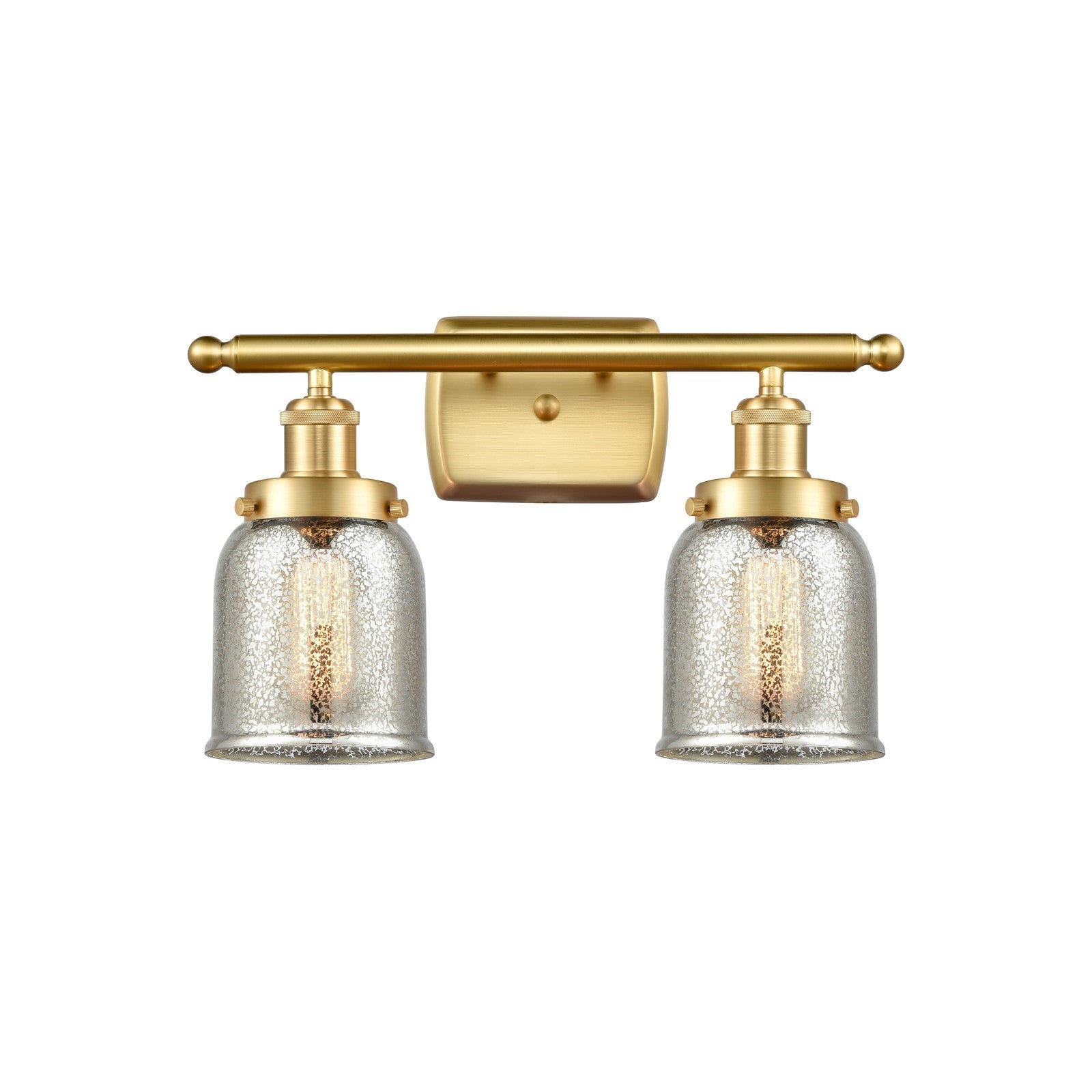 Innovations Bell 16in 2-Light Bath Vanity Light | Industrial Satin Gold Steel and Silver Plated Mercury Glass | Bathroom Vanity & | Model 916-2W-SG-G58