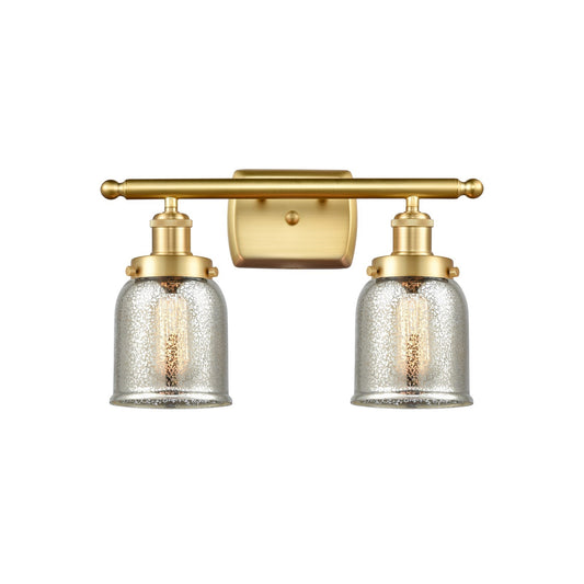 Innovations Bell 16in 2-Light Bath Vanity Light | Industrial Satin Gold Steel and Silver Plated Mercury Glass | Bathroom Vanity & | Model 916-2W-SG-G58