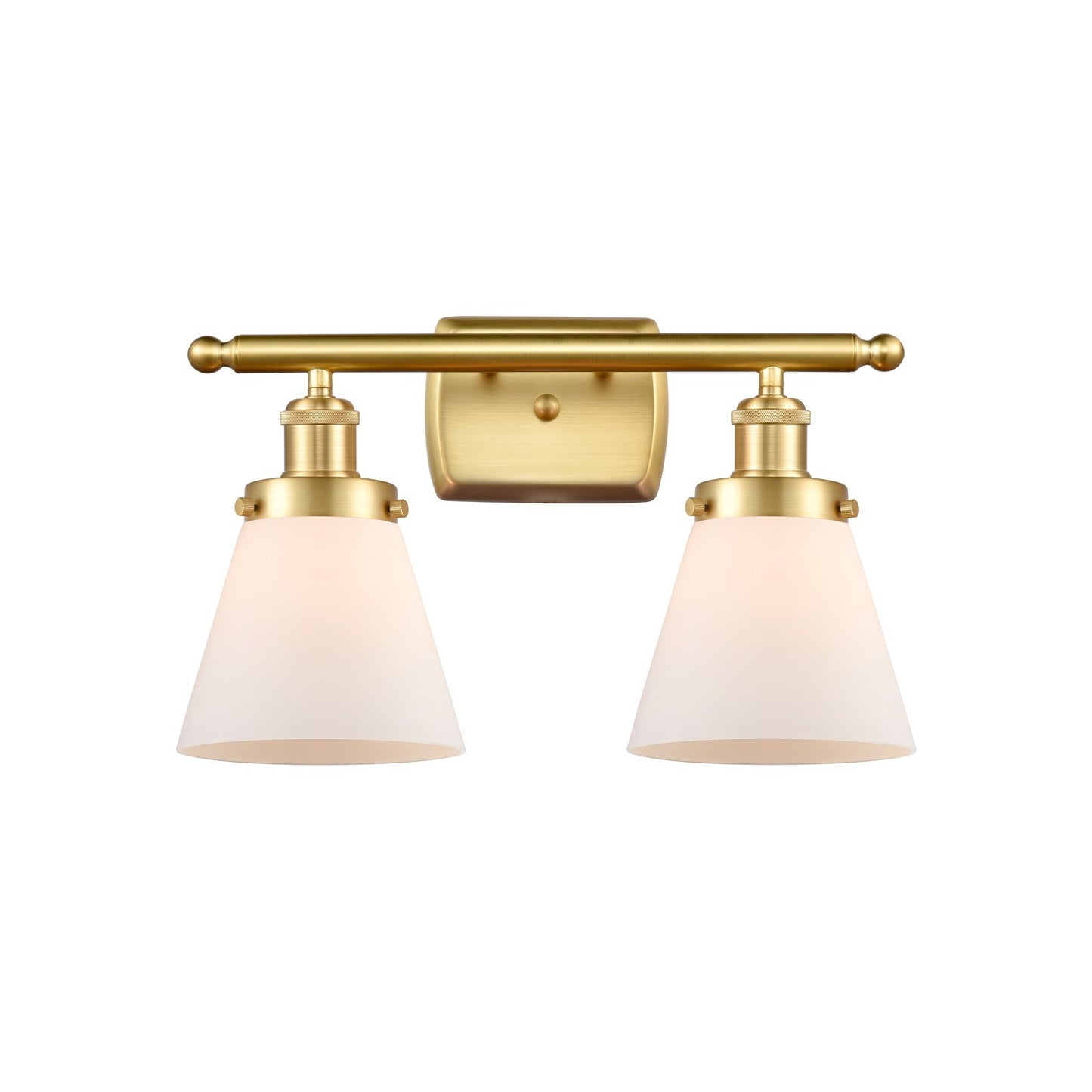 Innovations Cone 16in 2-Light Bath Vanity Light | Industrial Satin Gold Steel and Matte White Frosted Glass | Bathroom Vanity & | Model 916-2W-SG-G61