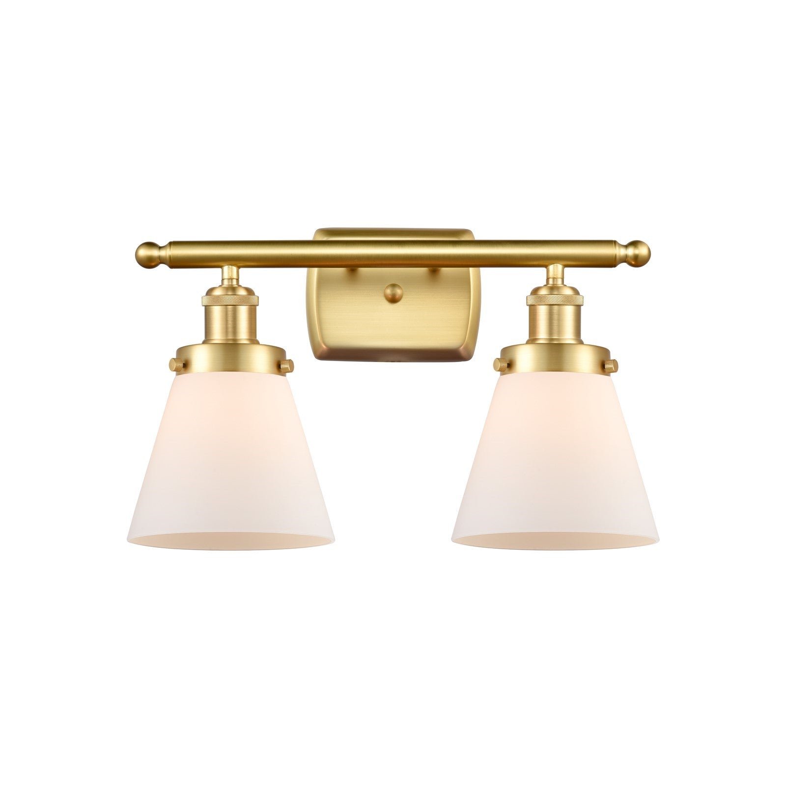 Innovations Cone 16in 2-Light Bath Vanity Light | Industrial Satin Gold Steel and Matte White Frosted Glass | Bathroom Vanity & | Model 916-2W-SG-G61