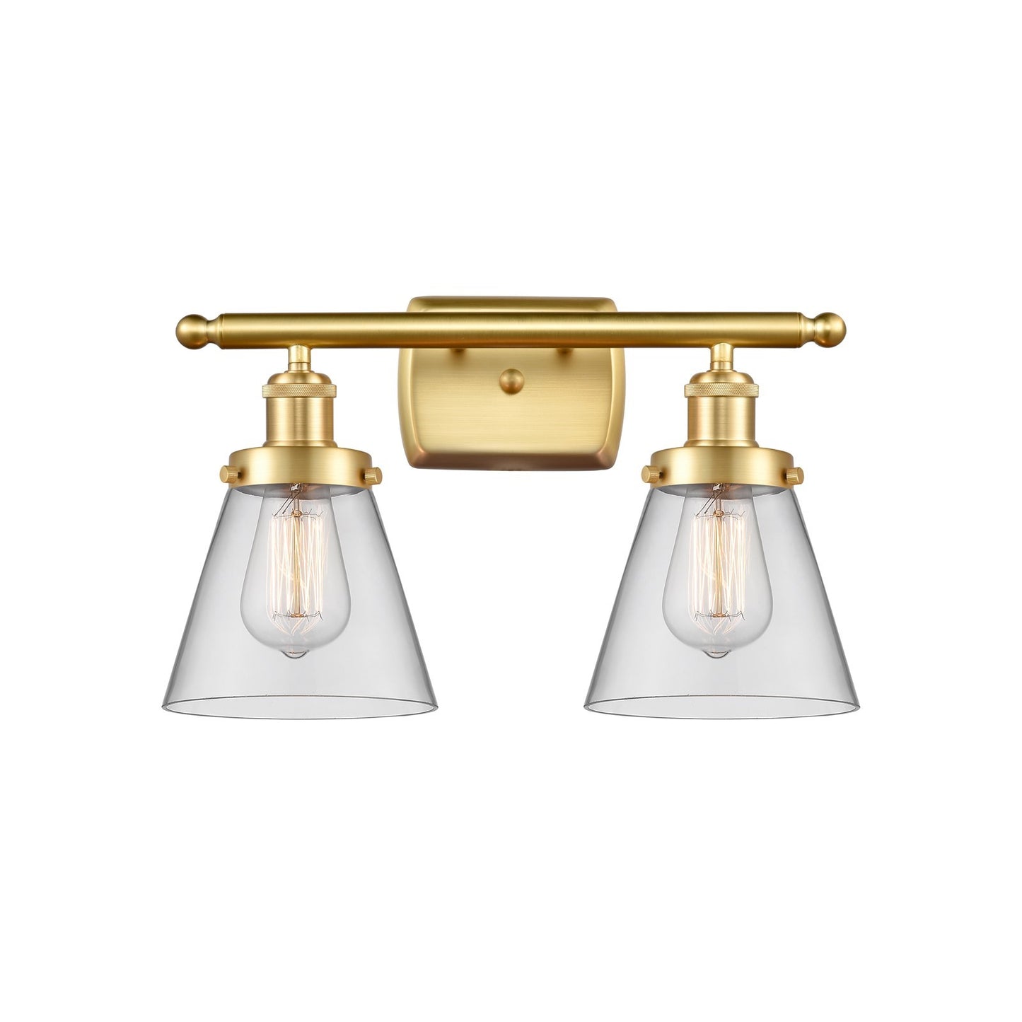 Innovations Cone 16in 2-Light Bath Vanity Light | Industrial Satin Gold Steel and Clear Glass | Bathroom Vanity & Powder Room | Model 916-2W-SG-G62