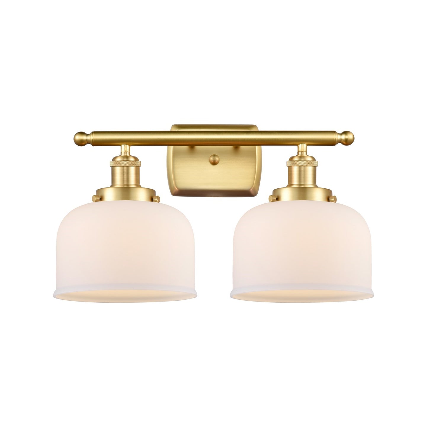 Innovations Bell 18in 2-Light Bath Vanity Light | Industrial Satin Gold Steel and Matte White Glass | Bathroom Vanity | 18 x 11 in | Model 916-2W-SG-G71
