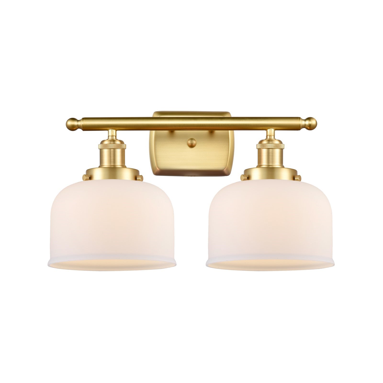 Innovations Bell 18in 2-Light Bath Vanity Light | Industrial Satin Gold Steel and Matte White Glass | Bathroom Vanity | 18 x 11 in | Model 916-2W-SG-G71