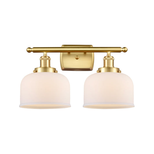 Innovations Bell 18in 2-Light Bath Vanity Light | Industrial Satin Gold Steel and Matte White Glass | Bathroom Vanity | 18 x 11 in | Model 916-2W-SG-G71