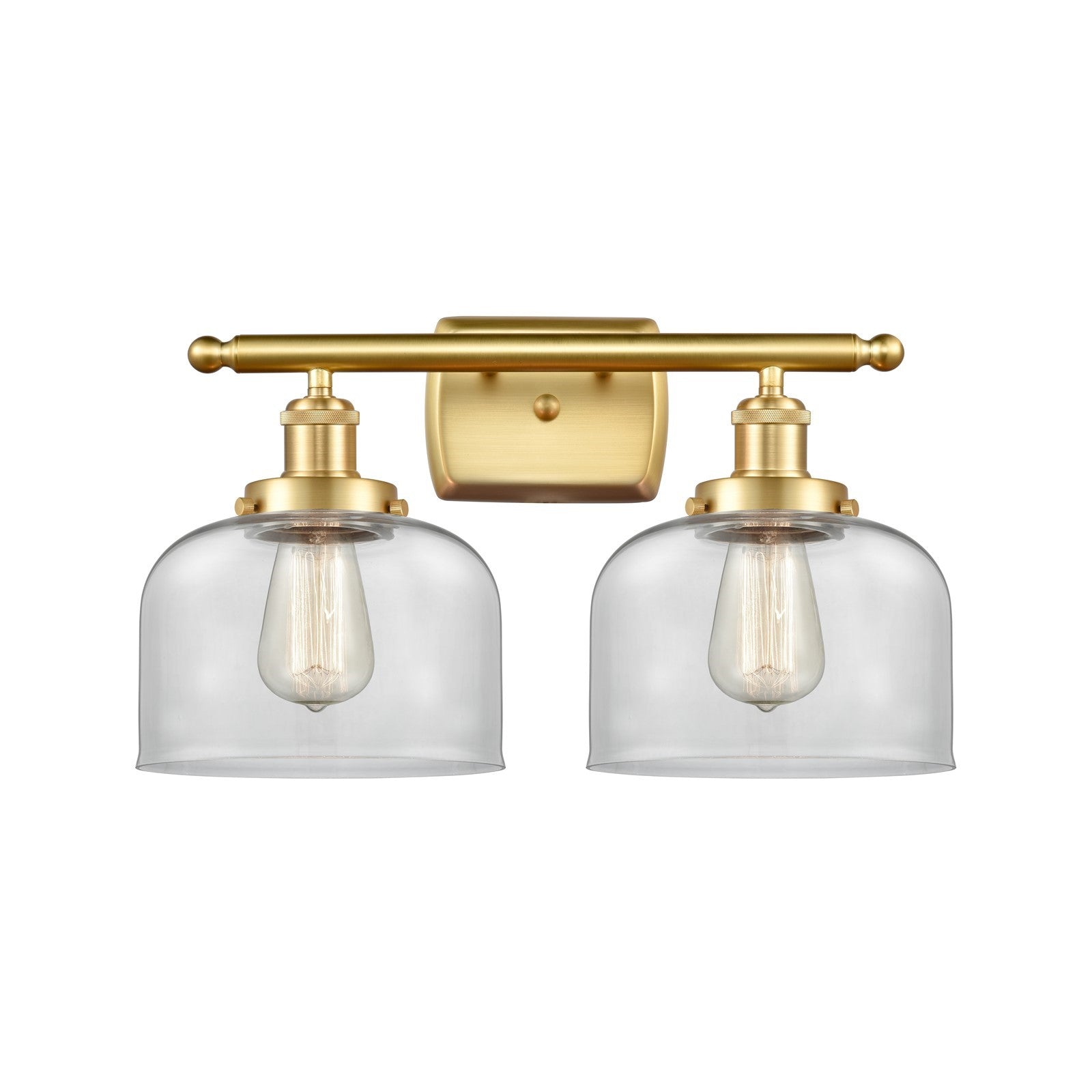 Innovations Bell 18in 2-Light Bath Vanity Light | Industrial Satin Gold Steel and Clear Glass | Bathroom Vanity | 18 x 11 in | Model 916-2W-SG-G72