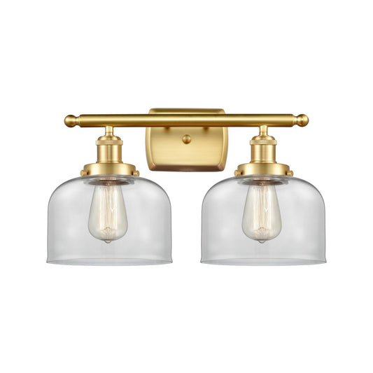 Innovations Bell 18in 2-Light Bath Vanity Light | Industrial Satin Gold Steel and Clear Glass | Bathroom Vanity | 18 x 11 in | Model 916-2W-SG-G72