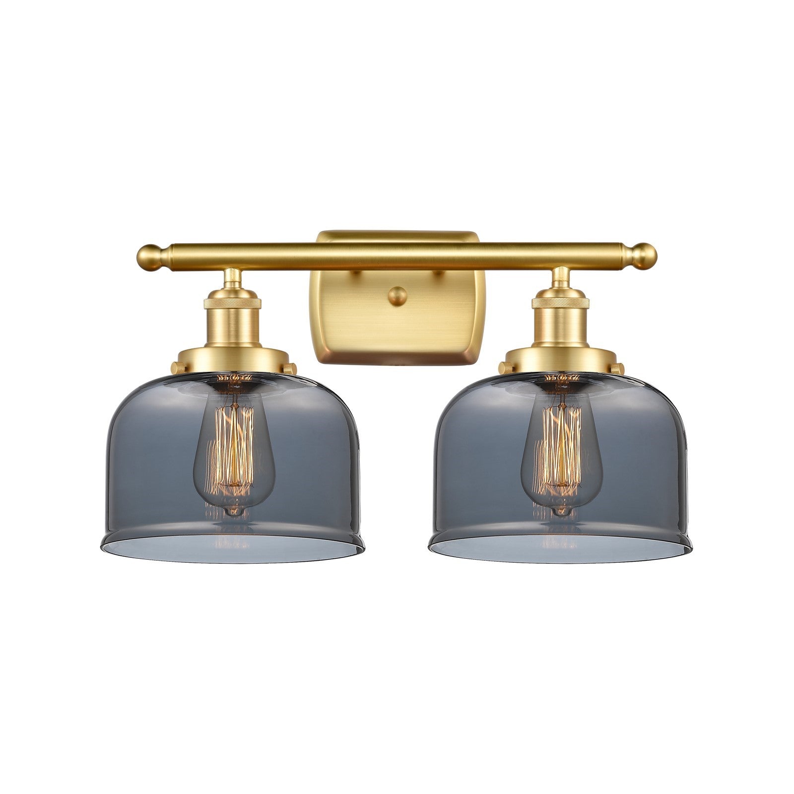 Innovations Bell 18in 2-Light Bath Vanity Light | Industrial Satin Gold Steel and Light Smoke Glass | Bathroom Vanity | 18 x 11 in | Model 916-2W-SG-G73