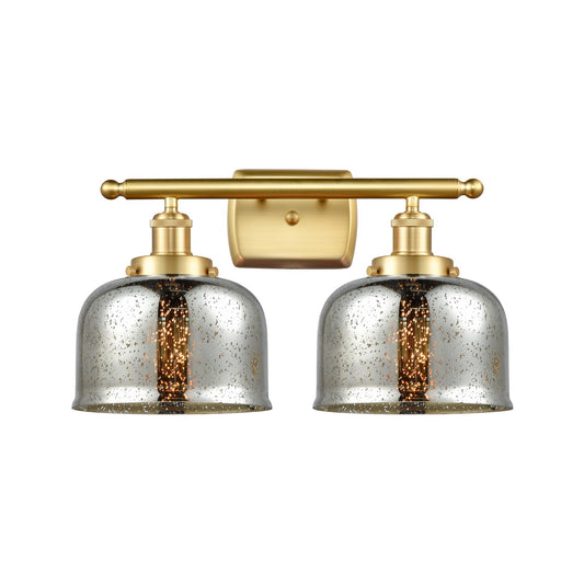 Innovations Bell 18in 2-Light Bath Vanity Light | Industrial Satin Gold Steel and Silver Plated Mercury Glass | Bathroom Vanity | Model 916-2W-SG-G78