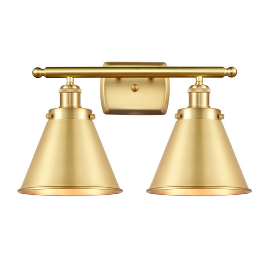 Innovations Appalachian 16in 2-Light Bath Vanity Light | Industrial Farmhouse Satin Gold Steel and Cast Brass with Satin Gold | Model 916-2W-SG-M13-SG