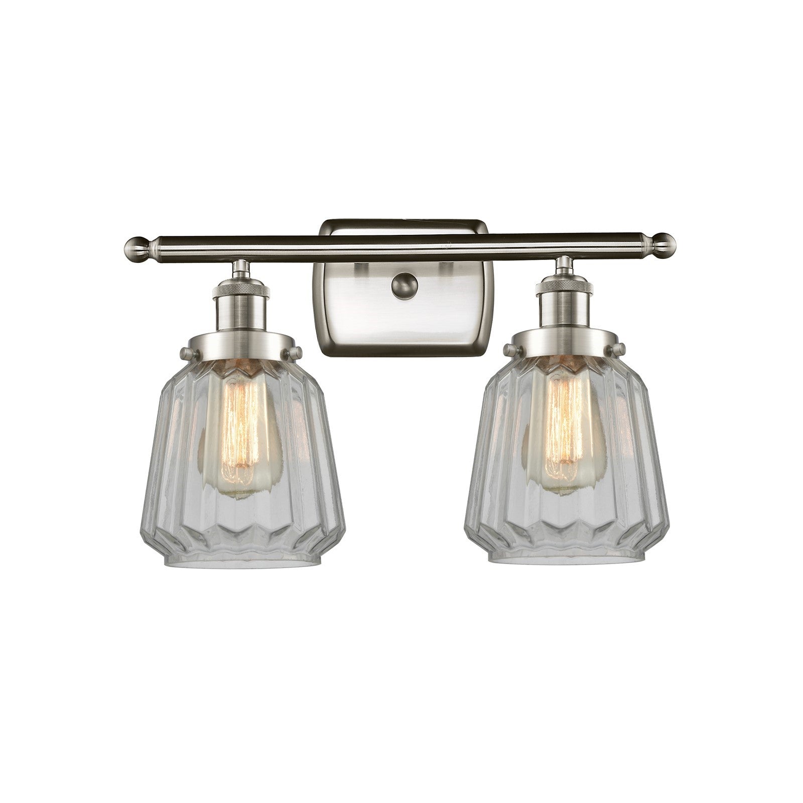 Innovations Chatham 17in 2-Light Bath Vanity Light | Modern Transitional Brushed Satin Nickel Steel and Cast Brass with Clear | Model 916-2W-SN-G142