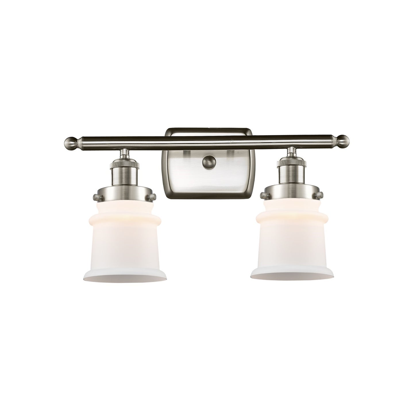 Innovations Canton 15.25in 2-Light Bath Vanity | Modern Transitional Brushed Satin Nickel Steel and Matte White Frosted Glass Bell | Model 916-2W-SN-G181S