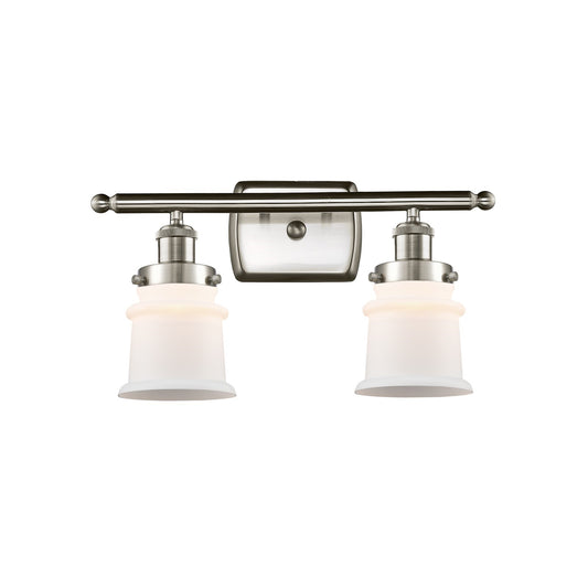 Innovations Canton 15.25in 2-Light Bath Vanity | Modern Transitional Brushed Satin Nickel Steel and Matte White Frosted Glass Bell | Model 916-2W-SN-G181S