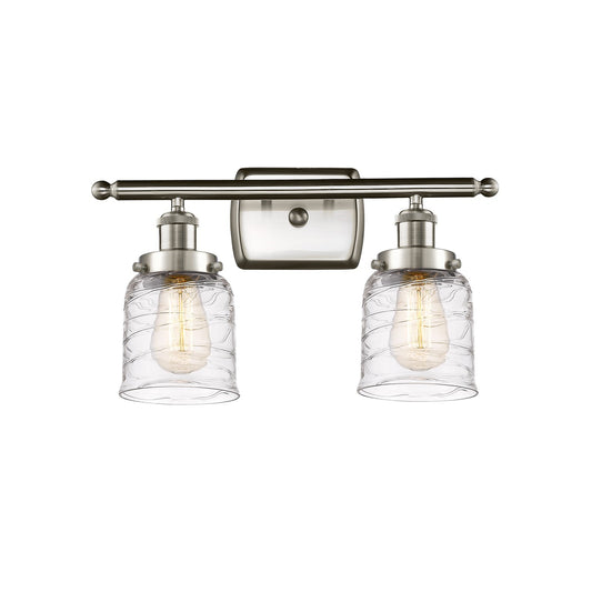 Innovations Bell 16in 2-Light Bath Vanity Light | Brushed Satin Nickel and Clear Deco Swirl Glass | Bathroom Vanity | Model 916-2W-SN-G513