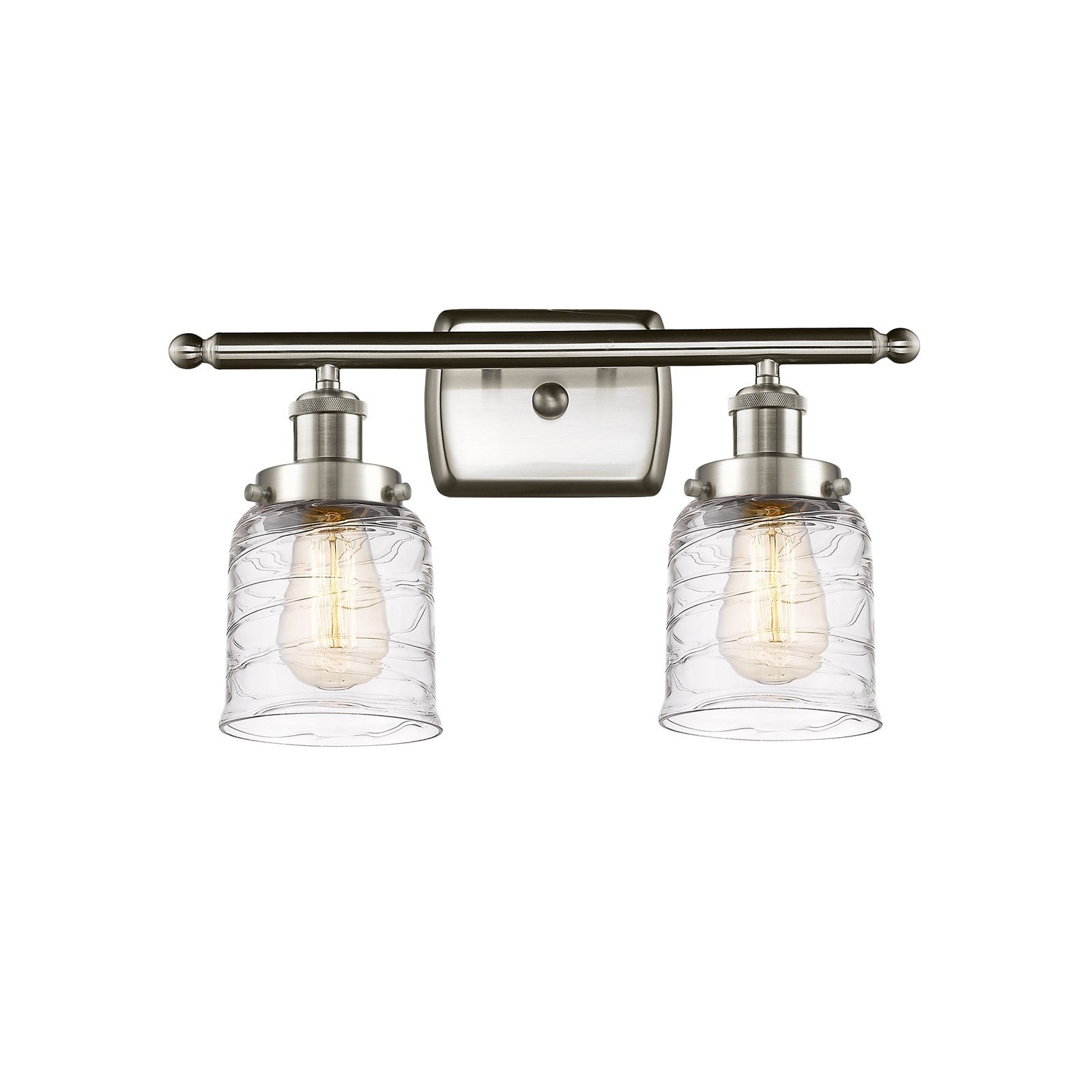 Innovations Bell 16in 2-Light Bath Vanity Light | Brushed Satin Nickel and Clear Deco Swirl Glass | Bathroom Vanity | Model 916-2W-SN-G513-LED