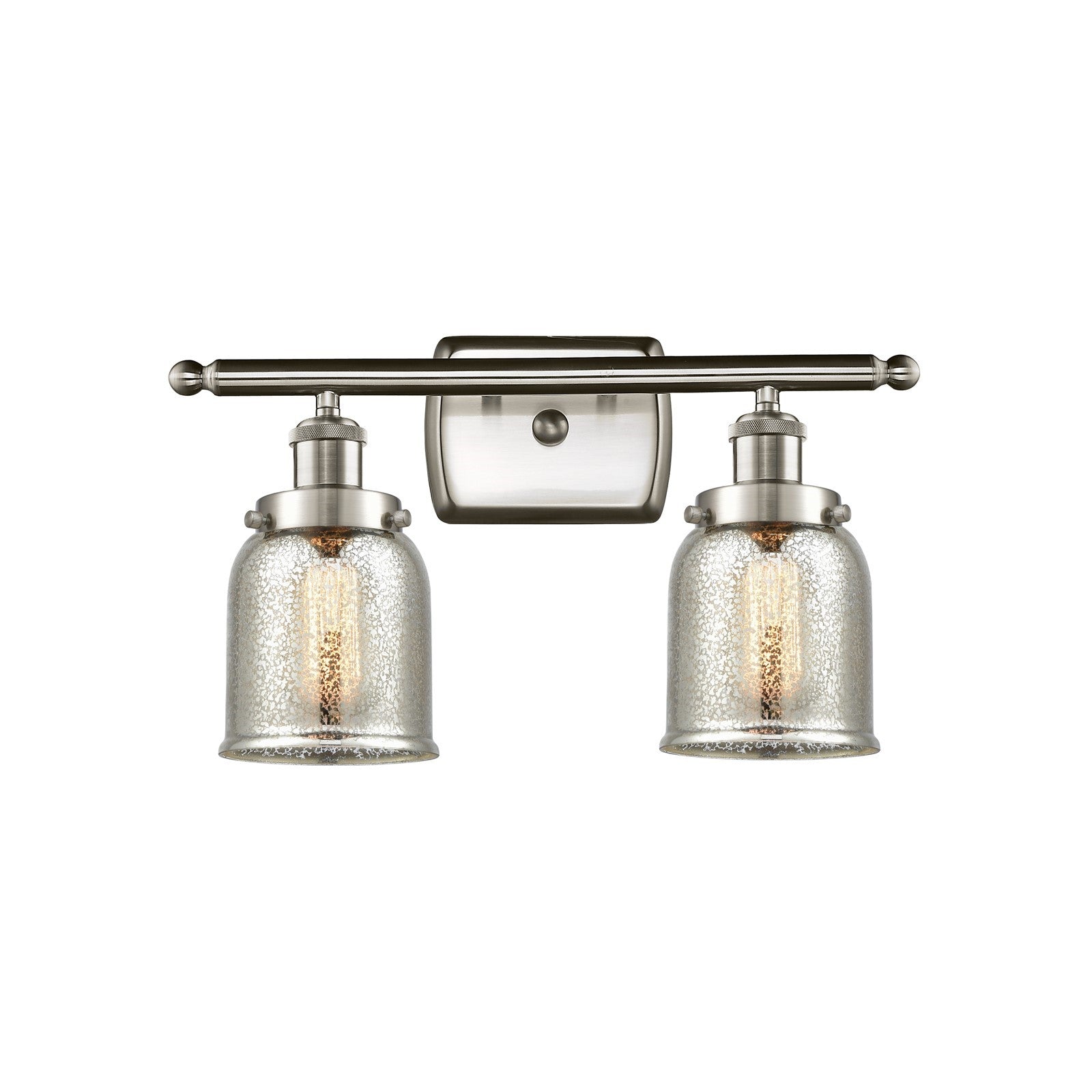 Innovations Bell 16in 2-Light Bath Vanity Light | Industrial Brushed Satin Nickel and Silver Plated Mercury Glass | Bathroom Vanity | Model 916-2W-SN-G58