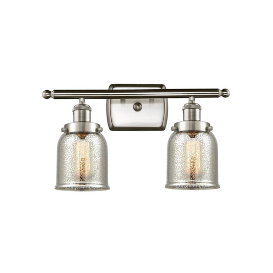 Innovations Bell 16in 2-Light Bath Vanity Light | Industrial Brushed Satin Nickel and Silver Plated Mercury Glass | Bathroom | Model 916-2W-SN-G58-LED