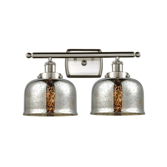 Innovations Bell 18in 2-Light Bath Vanity Light | Industrial Brushed Satin Nickel and Silver Plated Mercury Glass | Bathroom Vanity | Model 916-2W-SN-G78