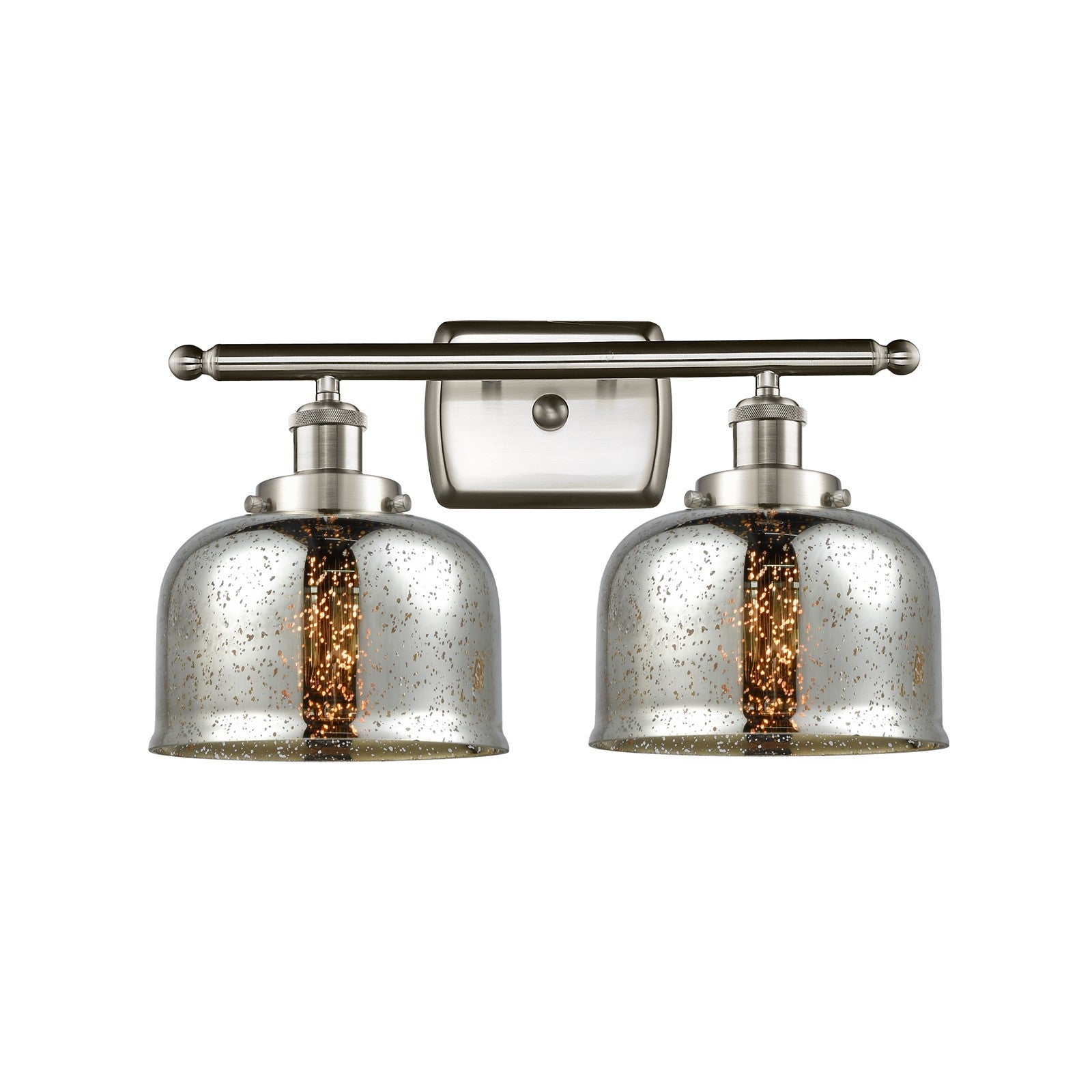 Innovations Bell 18in 2-Light Bath Vanity Light | Industrial Brushed Satin Nickel and Silver Plated Mercury Glass | Bathroom | Model 916-2W-SN-G78-LED