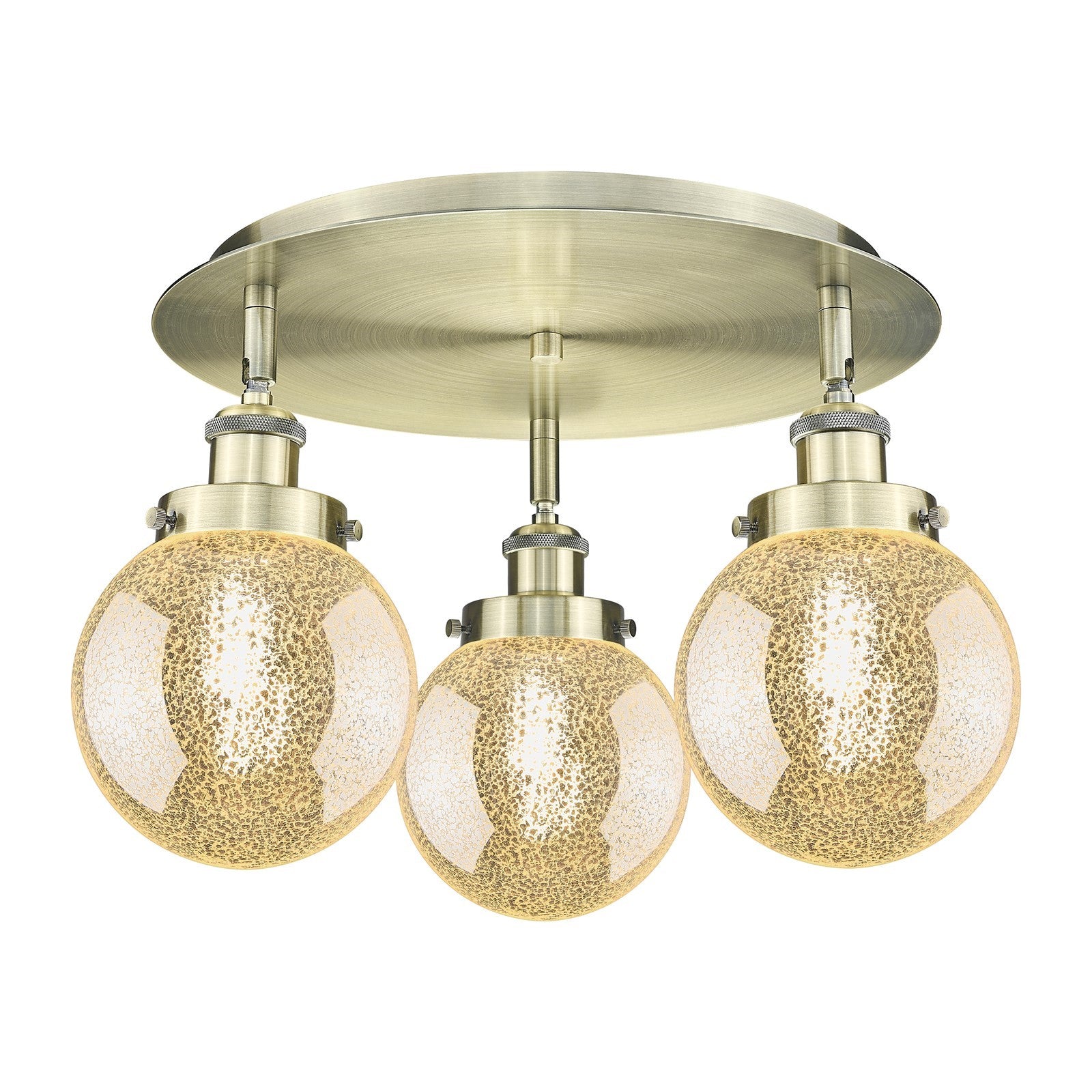 Innovations Beacon 17.75in 3-Light Semi-Flush Mount | Industrial Antique Brass and Mercury Glass | Entryway & Hallway | Model 916-3C-AB-G208-6