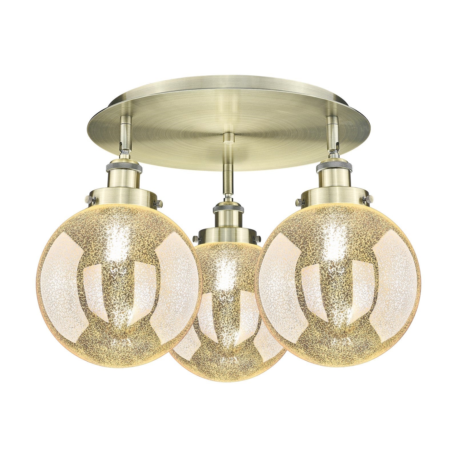 Innovations Beacon 19.75in 3-Light Semi-Flush Mount | Industrial Antique Brass and Mercury Glass | Entryway & Hallway | Model 916-3C-AB-G208-8