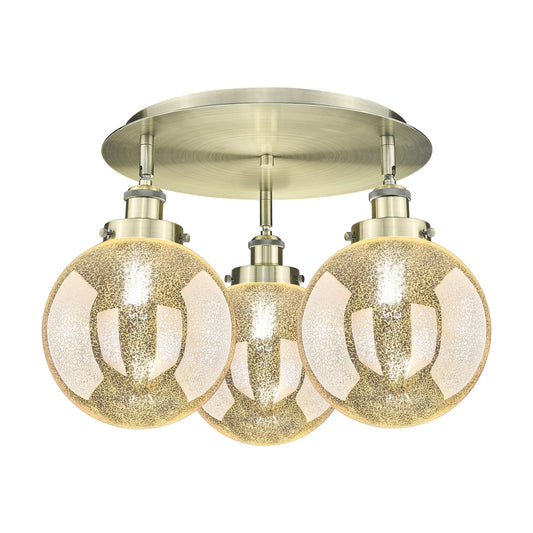 Innovations Beacon 19.75in 3-Light Semi-Flush Mount | Industrial Antique Brass and Mercury Glass | Entryway & Hallway | Model 916-3C-AB-G208-8