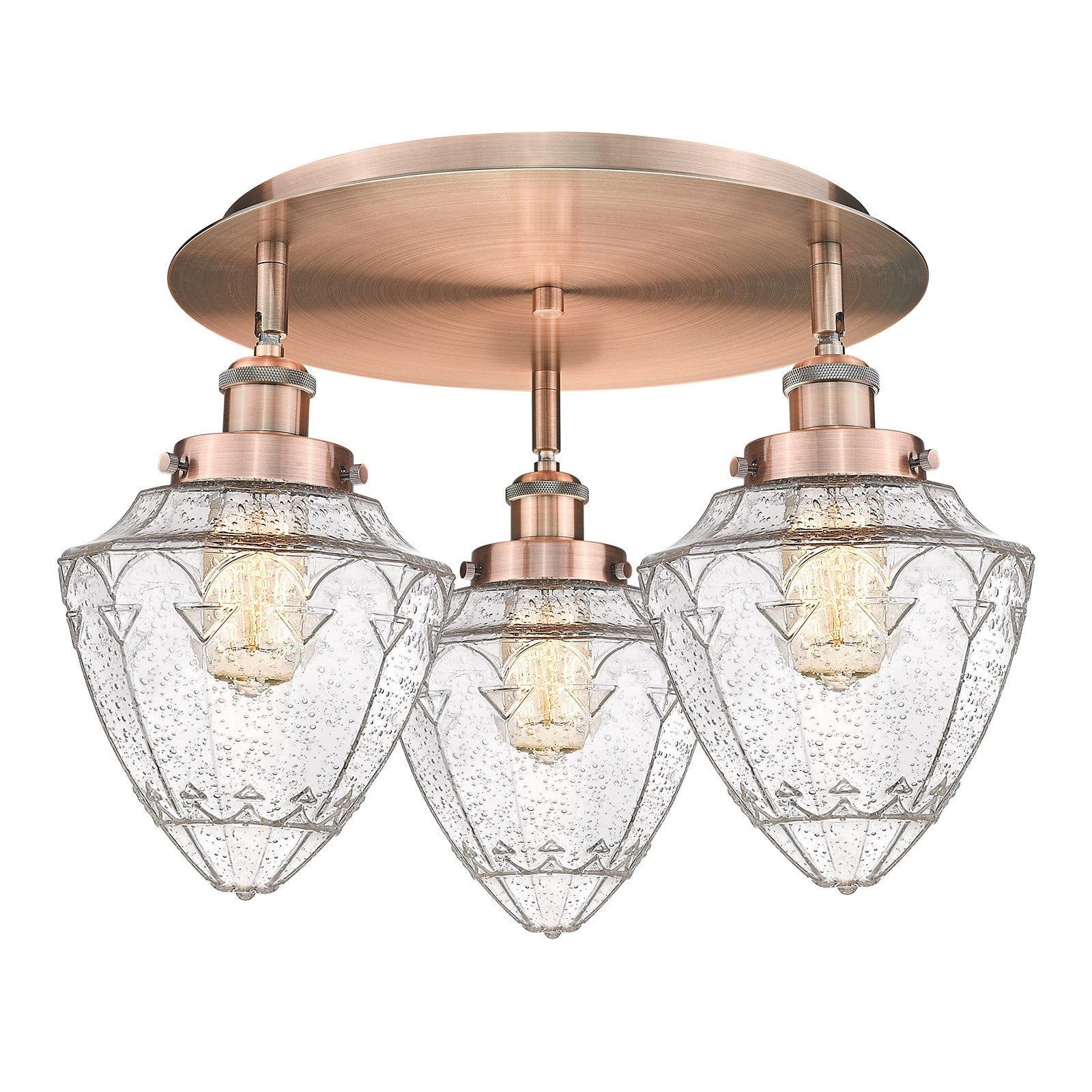 Innovations Bullet 19in 3-Light Semi-Flush Mount | Industrial Antique Copper Steel and Seedy Glass | Kitchen & Hallway | Model 916-3C-AC-G664-7