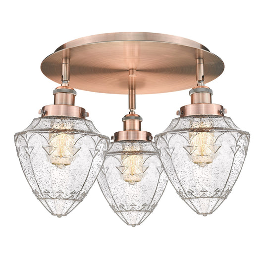 Innovations Bullet 19in 3-Light Semi-Flush Mount | Industrial Antique Copper Steel and Seedy Glass | Kitchen & Hallway | Model 916-3C-AC-G664-7