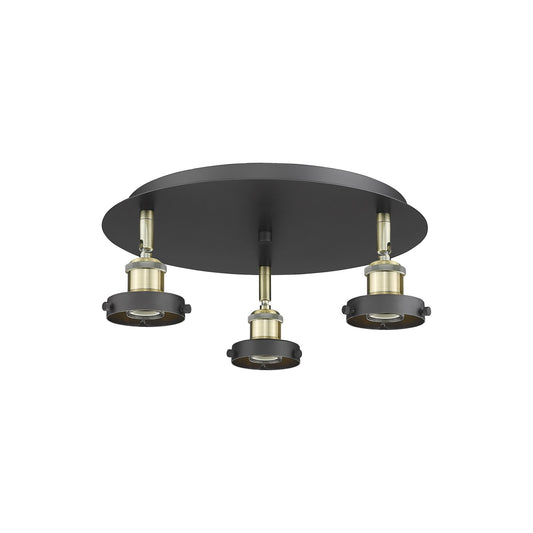 Innovations Ballston Urban 15in 3-Light Semi-Flush Mount | Industrial Black Antique Brass Steel | Kitchen & Hallway | 15 x 15 x 5 in | Model 916-3C-BAB