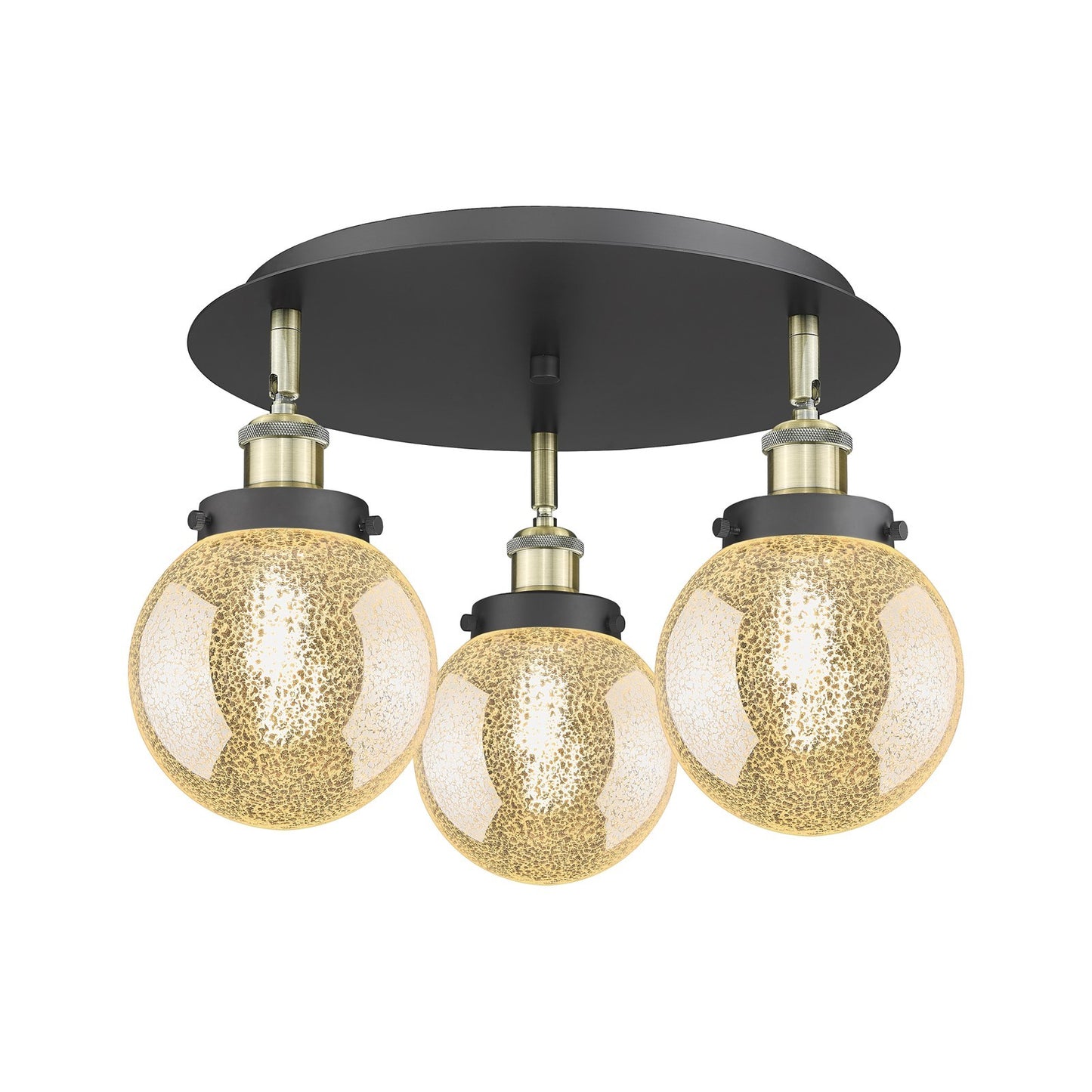 Innovations Beacon 18in 3-Light Semi-Flush Mount | Industrial Black Antique Brass and Mercury Glass | Kitchen & Dining Room | Model 916-3C-BAB-G208-6