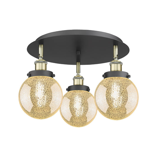 Innovations Beacon 18in 3-Light Semi-Flush Mount | Industrial Black Antique Brass and Mercury Glass | Kitchen & Dining Room | Model 916-3C-BAB-G208-6