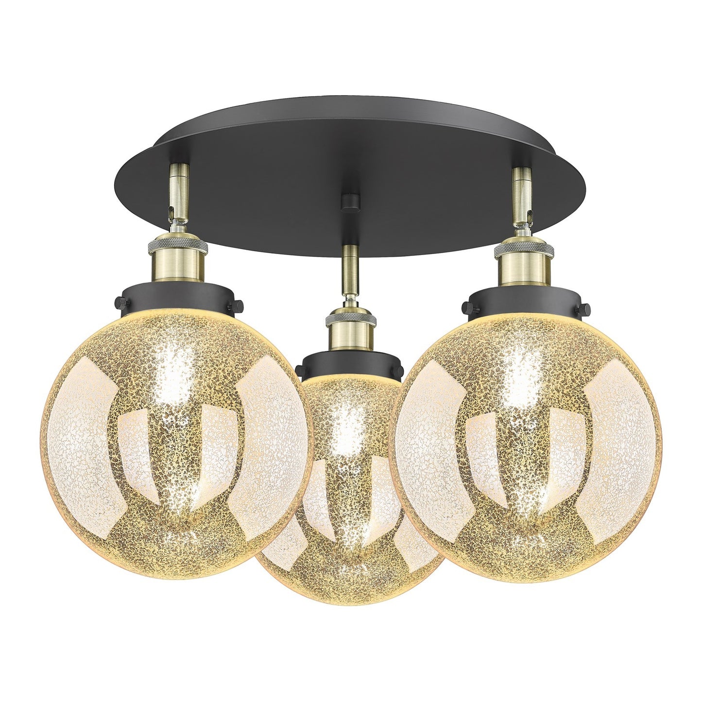 Innovations Beacon 20in 3-Light Semi-Flush Mount | Industrial Black Antique Brass and Mercury Glass | Kitchen & Dining Room | Model 916-3C-BAB-G208-8
