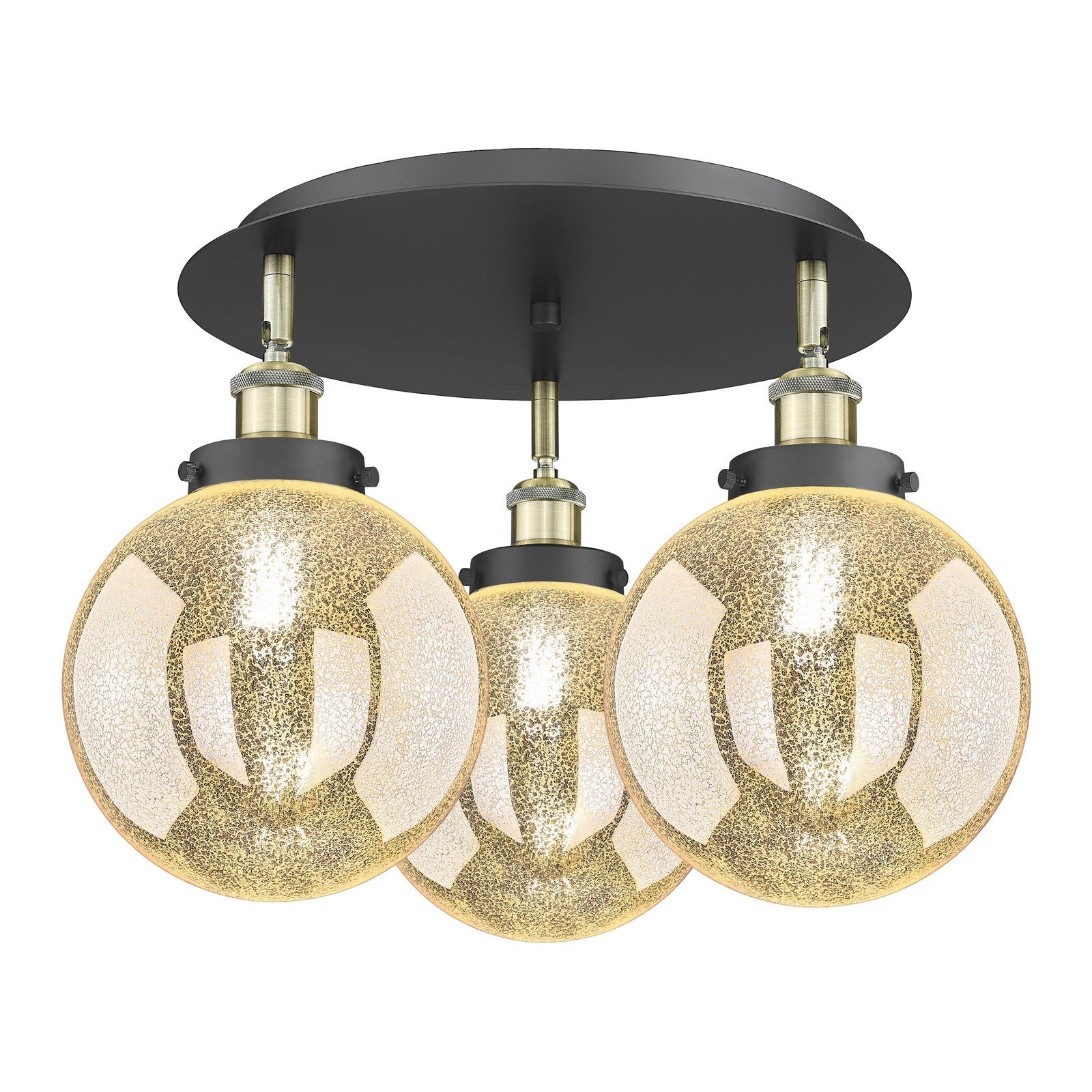 Innovations Beacon 20in 3-Light Semi-Flush Mount | Industrial Black Antique Brass and Mercury Glass | Kitchen & Dining Room | Model 916-3C-BAB-G208-8