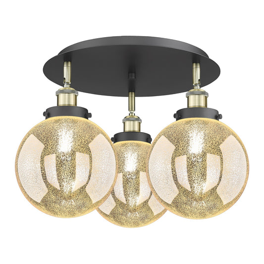Innovations Beacon 20in 3-Light Semi-Flush Mount | Industrial Black Antique Brass and Mercury Glass | Kitchen & Dining Room | Model 916-3C-BAB-G208-8