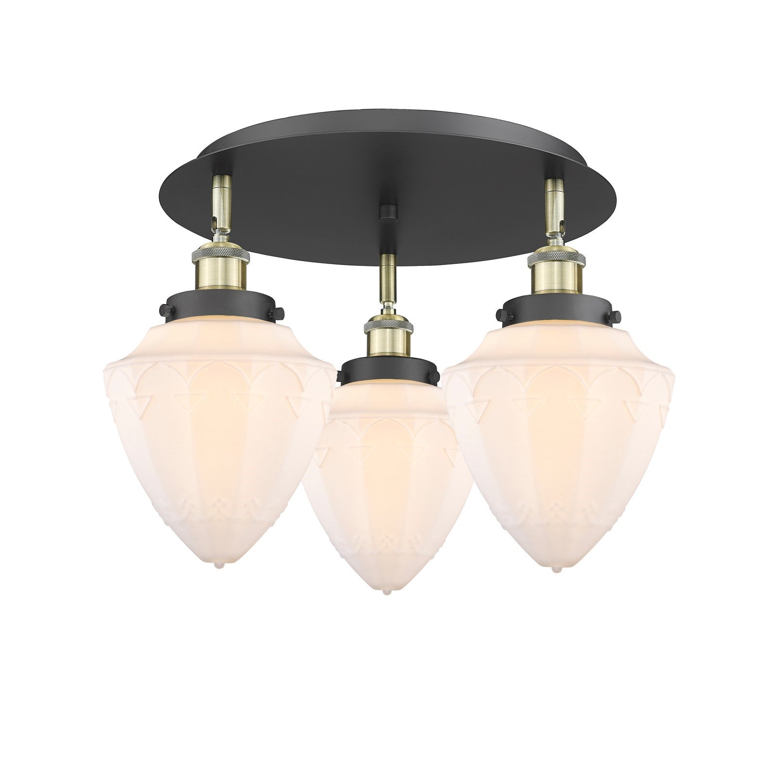 Innovations Bullet 19in 3-Light Semi-Flush Mount | Industrial Black Antique Brass and Matte White Glass | Kitchen & Dining Room | Model 916-3C-BAB-G661-7