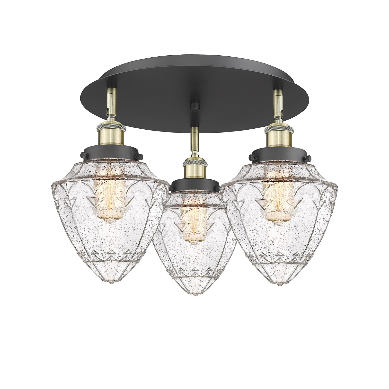 Innovations Bullet 19in 3-Light Semi-Flush Mount | Industrial Black Antique Brass and Seedy Glass | Kitchen & Dining Room | Model 916-3C-BAB-G664-7