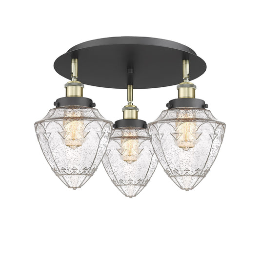 Innovations Bullet 19in 3-Light Semi-Flush Mount | Industrial Black Antique Brass and Seedy Glass | Kitchen & Dining Room | Model 916-3C-BAB-G664-7