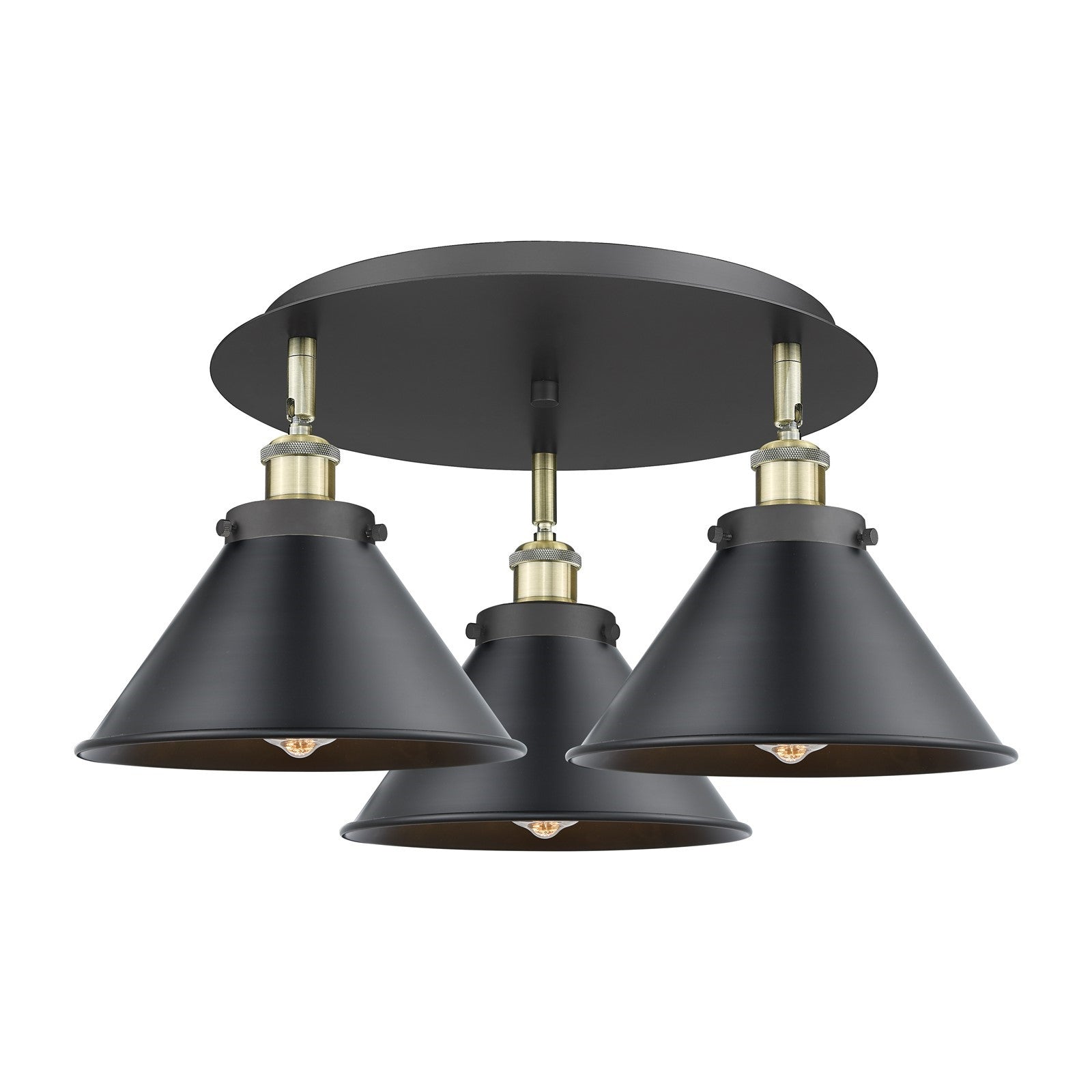 Innovations Ballston Urban 20in 3-Light Semi-Flush Mount | Industrial Black Antique Brass and Matte Black Metal Shade | Damp | Model 916-3C-BAB-M10-BK