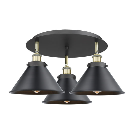 Innovations Ballston Urban 20in 3-Light Semi-Flush Mount | Industrial Black Antique Brass and Matte Black Metal Shade | Damp | Model 916-3C-BAB-M10-BK