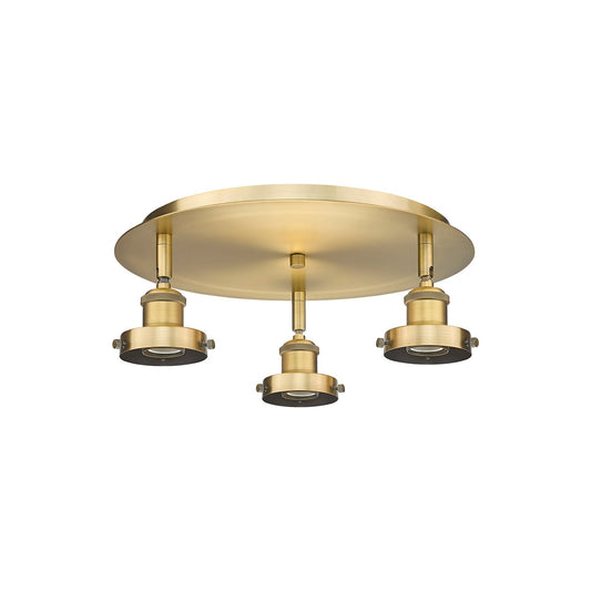 Innovations Ballston Urban 15in 3-Light Semi-Flush Mount | Industrial Brushed Brass | Damp Rated Entryway & Hallway | 15 x 5 in | Model 916-3C-BB